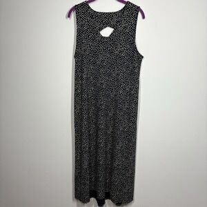J Jill Wearever Womens Polka Dot Midi Dress Petite L Navy Sleeveless Stretch